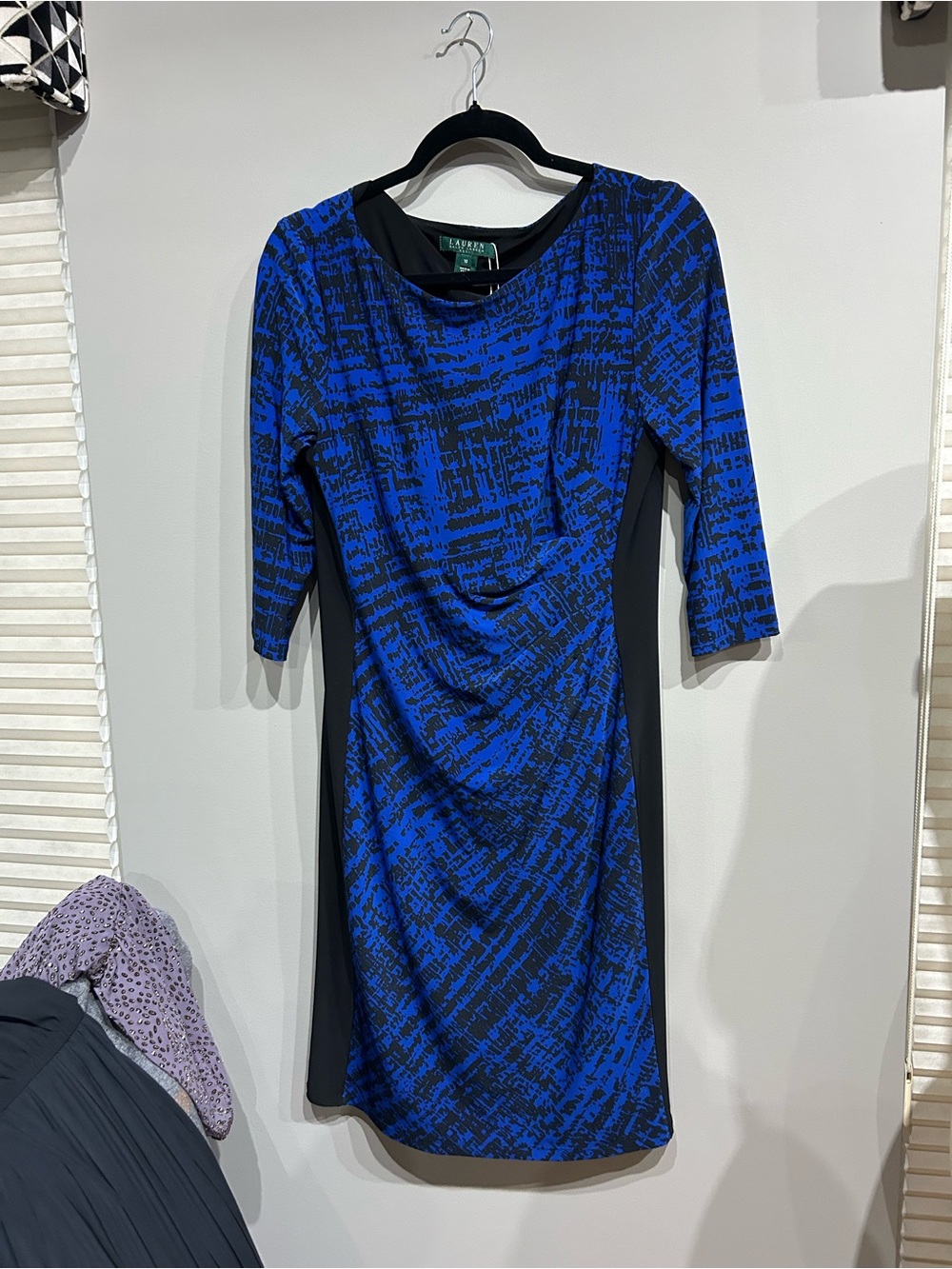 Lauren Ralph Lauren Blue Printed Sheath Dress with Black Panels